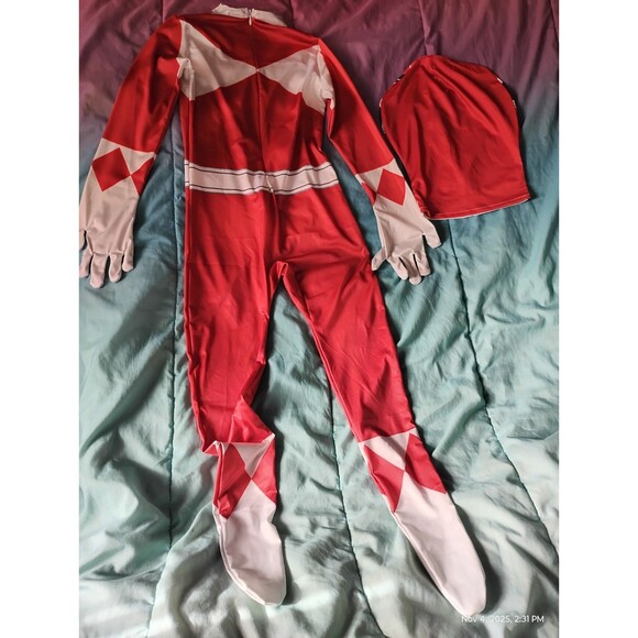 Child Kids Red & White Power Ranger Dress Up With Gloves Costume size 7/8...(B1) - Picture 2 of 2
